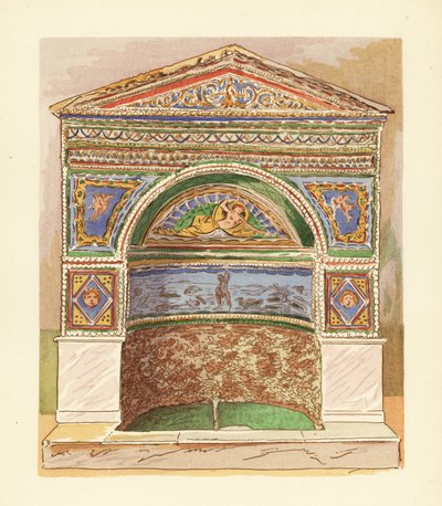 Emaliowana mozaika fontanna w Domu Niedźwiedzia lub Casa dell’ Orso Ferito, Pompeje autorstwa Pierre Gusman