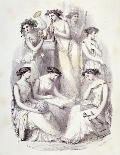 Geniusze Olimpu - w „”Les Femmes mitologiques””, rysunki G. Staala, Mery i Cte Foelix, red. G. de Gouet autorstwa Pierre Gustave Eugene Staal