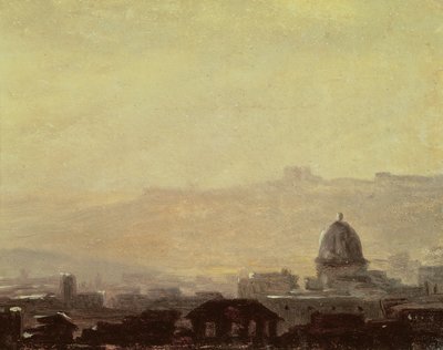 Domy zdominowane przez kopułę, Rzym (olej na papierze zamontowany na kartonie) autorstwa Pierre Henri de Valenciennes