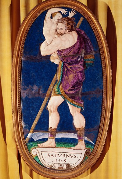 Tablica przedstawiająca Saturna, z zamku w Madrycie, Neuilly, 1559 (malowana emalia) autorstwa Pierre I Courteys