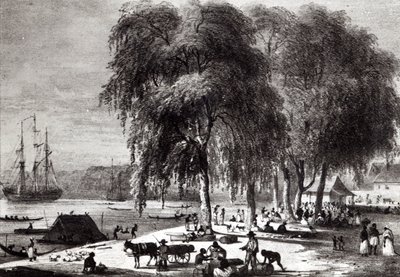 Targ rybny, Paramribo, z „Podróży do Surinamu” autorstwa Pierre J. (after) Benoit
