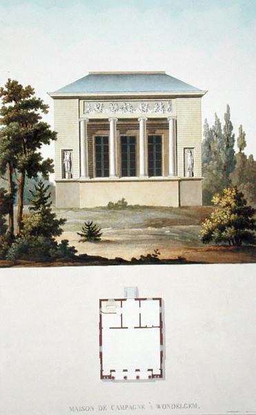 Country House at Wondelgem, z „Choice of the Most Outstanding Monuments, Buildings and Houses of the Kingdom of the Netherlands” Pierre Jacques Goetghebuer, opublikowany 1827 (akwatinta) autorstwa Pierre Jacques Goetghebuer