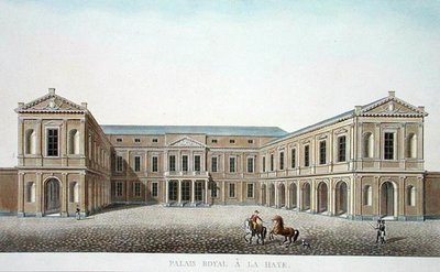Palais Royal, Haga, z „Choice of the Most Outstanding Monuments, Buildings and Houses of the Kingdom of the Netherlands” Pierre Jacques Goetghebuer, opublikowanej w 1827 r. (akwatinta) autorstwa Pierre Jacques Goetghebuer