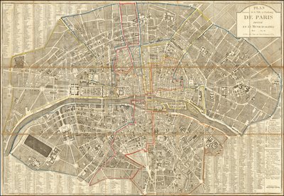 Mapa z 1802 roku - Plan Routier de la Ville et Faubourg de Paris Divise en 12 Municipalities autorstwa Pierre Jean
