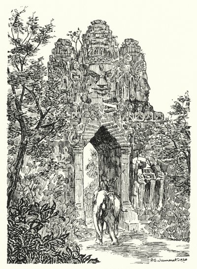 Północna brama Angkor-Thom (rycina) autorstwa Pierre Jeannerat de Beerski
