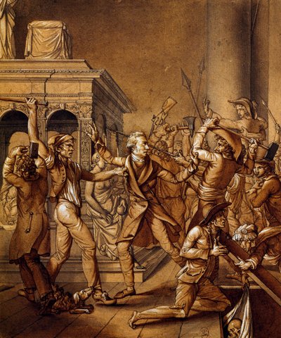 Alexandre Lenoir sprzeciwia się zniszczeniu grobowca Ludwika XII w Saint Denis, szkic historyczny autorstwa Pierre