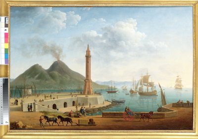 Widok Wezuwiusza z portu w Neapolu, 1791 (para 121416) autorstwa Pierre Joseph Petit