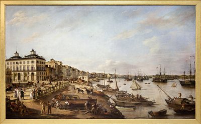 Widok części portu i doków Bordeaux, znanych jako Chartrons i Bacalan, Obraz olejny na płótnie wykonany w 1804 r. przez Pierre Lacour Pere autorstwa Pierre Lacour