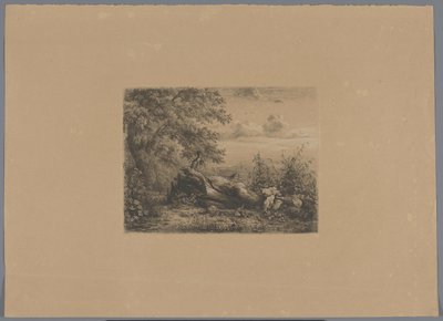 Powalone drzewo na skraju lasu Pięć prób akwaforty (tytuł serii) autorstwa Pierre Louis Dubourcq (workshop of)