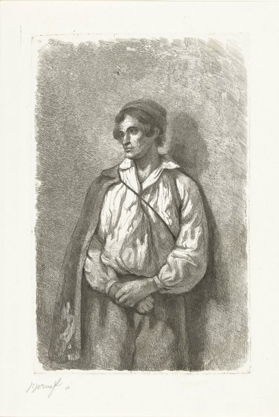 Portret nieznanego młodego mężczyzny w kapeluszu i pelerynie autorstwa Pierre Louis Dubourcq