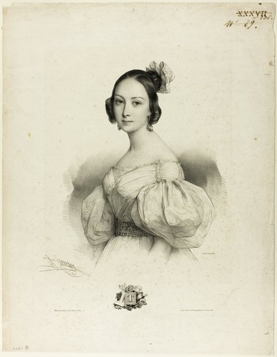 Litera „T” z Le Miroir des Dames, czyli nowego francuskiego alfabetu autorstwa Pierre Louis Henri Grevedon