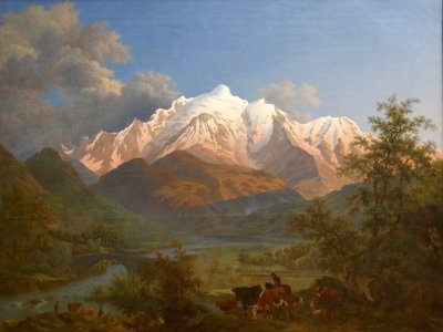 Widok na Mont-Blanc z Sallanches o zmierzchu autorstwa Pierre Louis de La Rive