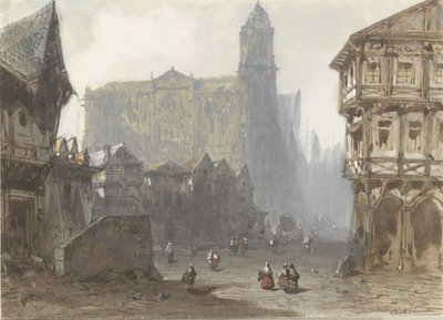 Stary Rynek w Rouen autorstwa Pierre Luc Charles Ciceri