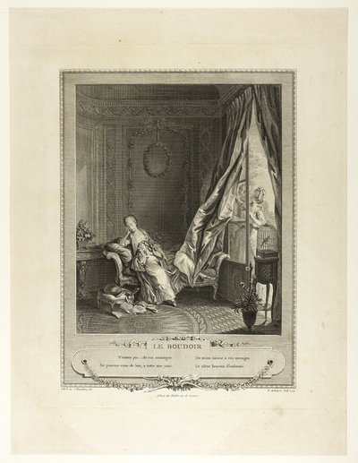 Buduar, z Monument du Costume Physique et Moral de la fin du Dix-huitième siècle autorstwa Pierre Maleuvre