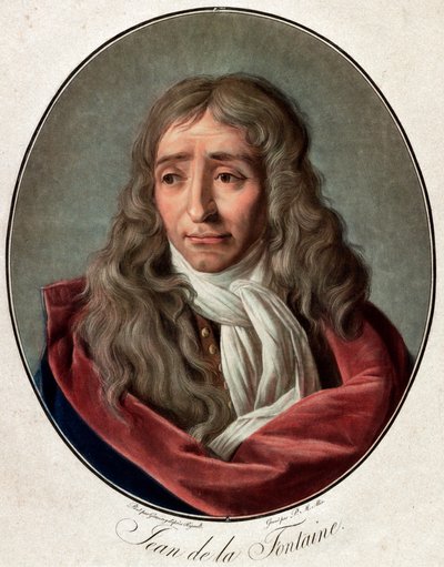 Portret Jean de La Fontaine (Lafontaine) (1621-1695), francuski poeta grawerowanie przez Pierre Michel Alix (1762-1817) przez Ambroise Louis Garnerey (1783-1857) autorstwa Pierre Michel Alix