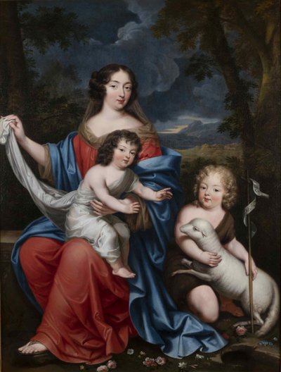 Portret Madame de Maintenon 1635-1719, z naturalnymi dziećmi Ludwika XIV, XVII wiek. autorstwa Pierre Mignard