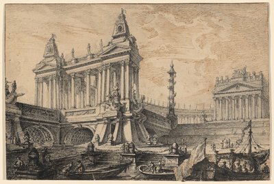 Fantazja architektoniczna wspaniałego starożytnego portu autorstwa Pierre Moreau