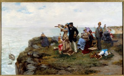 Klify Etretat Turyści spacerujący po klifach. Obraz Pierre