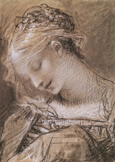 Głowa Dziewicy (węgiel i biała kreda na papierze) autorstwa Pierre Paul Prudhon