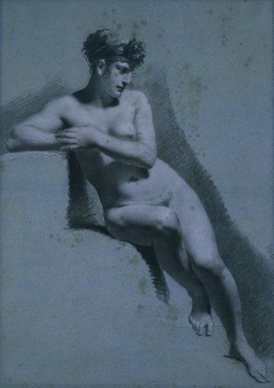 Studium nagiej kobiety siedzącej patrzącej w prawo (recto) autorstwa Pierre Paul Prud