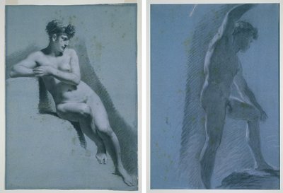 Studium nagiej kobiety siedzącej patrzącej w prawo (recto) Studium aktu męskiego (verso) autorstwa Pierre Paul Prud
