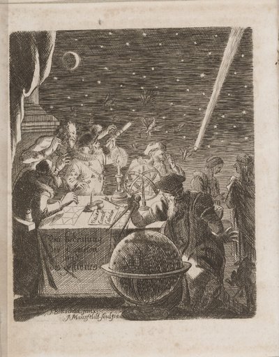 Obserwacja niebios w epoce Galileusza Od: O znaczeniu komet, 1681 autorstwa Pierre Petit