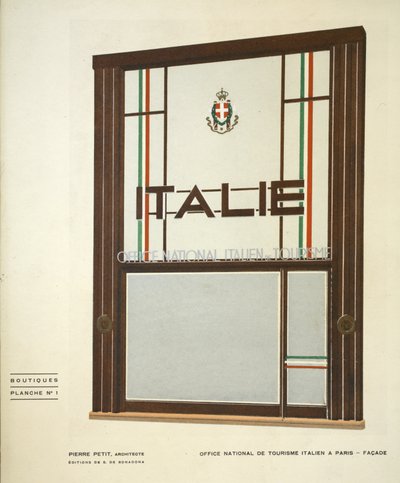 Office National de Tourisme Italien A Paris, Pierre Petit, Boutiques, Henry Delacroix, Editions S De Bonadona, Paryż, późne lata dwudzieste, druk Pochoir autorstwa Pierre Petit