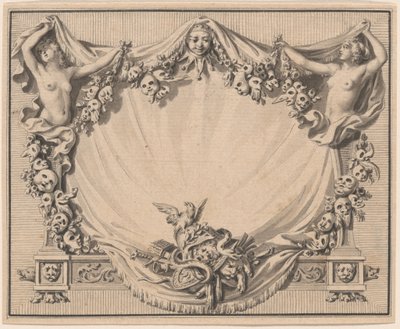 Kartusz z maskami teatralnymi autorstwa Pierre Philippe Choffard