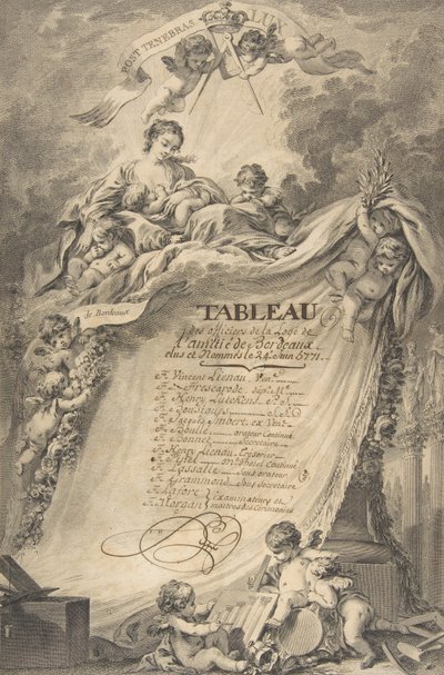 Dyplom dla masonów z Bordeaux, według François Bouchera, 1766. autorstwa Pierre Philippe Choffard