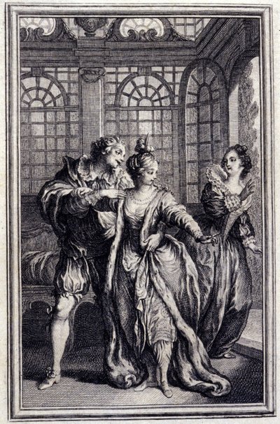 Narzeczona króla Garbe - w „Opowieściach i nowinach wierszem” Jeana La Fontaine. 1776. Ilustracja P.P. Choffarda. autorstwa Pierre Philippe Choffard