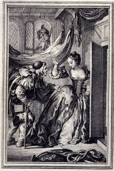 Kalendarz aniardów – w „Opowieściach i opowiadaniach wierszem” Jeana La Fontaine’a. 1776. Ilustracja P.P. Choffarda. autorstwa Pierre Philippe Choffard