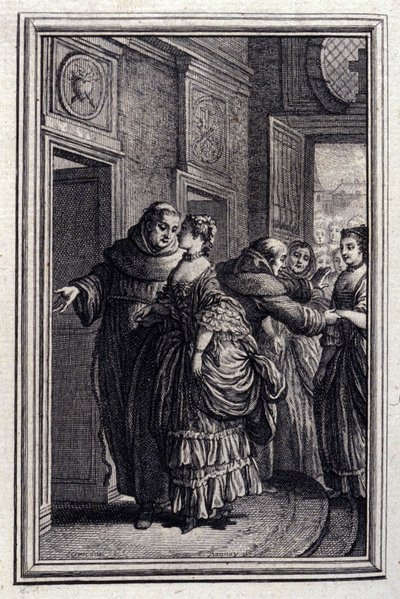 Les Freres de Catalunya - w „”Opowieściach i opowiadaniach wierszem”” Jeana La Fontaine. 1776. Ilustracja P.P. Choffarda. autorstwa Pierre Philippe Choffard