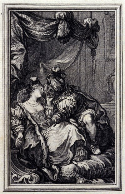 Mona Lisa - w „”Opowieściach i opowiadaniach wierszem”” Jean La Fontaine. 1776. Ilustracja P.P. Choffarda. autorstwa Pierre Philippe Choffard