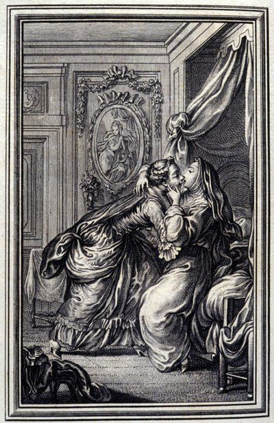 The Couturiere - w „”Opowieściach i opowiadaniach wierszem”” Jean La Fontaine. 1776. Ilustracja P.P. Choffarda. autorstwa Pierre Philippe Choffard