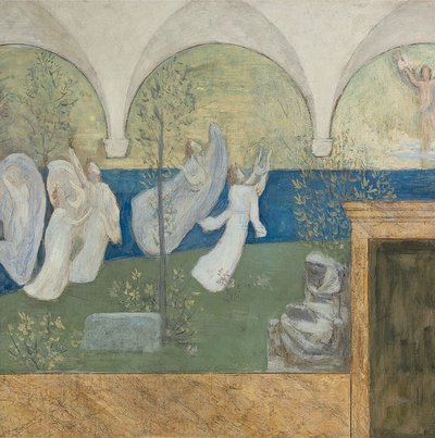 Fragment obrazu przygotowawczego do Inspirujące Muzy uznają geniusza, Posłaniec Światła, 1895 autorstwa Pierre Puvis de Chavannes