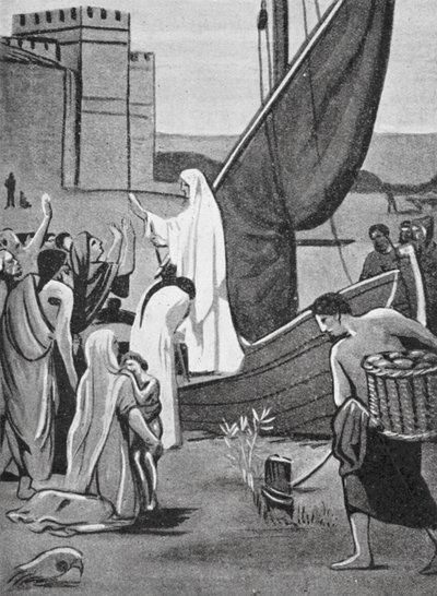 Święta Genowefa przywozi zaopatrzenie do Paryża (litografia) autorstwa Pierre Puvis de Chavannes