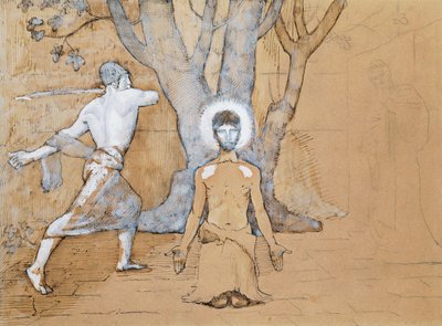 Studium ścięcia Jana Chrzciciela (pióro, tusz, ołówek i rysunek akwarelowy) autorstwa Pierre Puvis de Chavannes