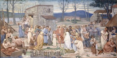 Dzieciństwo św. Genowefy, 1874 autorstwa Pierre Puvis de Chavannes