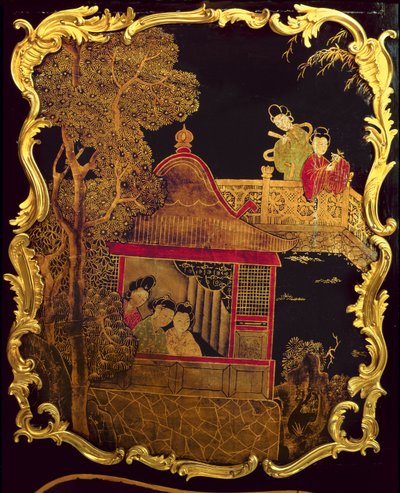 Panel boczny komody Ludwika XV, ok. 1745 (lakier i złoto na drewnie) (re 222380) autorstwa Pierre Roussel