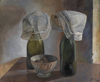 Martwa natura z butelkami i bretońskimi czepkami, ok. 1924 (olej na płótnie) autorstwa Pierre Roy