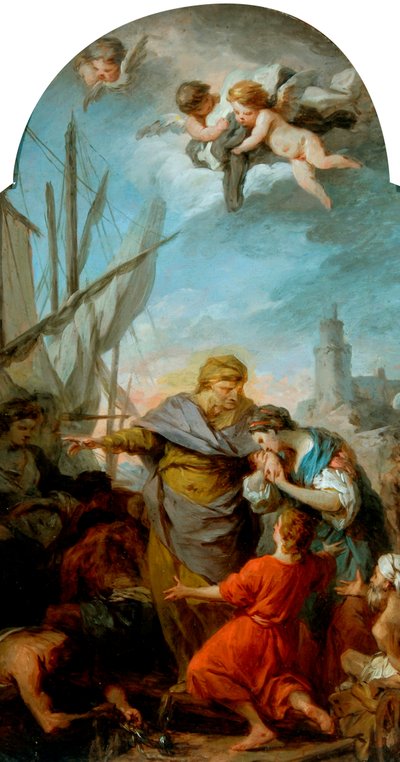 O Embarque de Santa Paula para a Terra Santa, c.1738-39 (óleo sobre tela)polonês autorstwa Pierre Subleyras