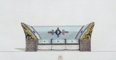 Sofa, talerz 106, ilustracja z Collection de meubles et objects de gout (Kolekcja mebli i przedmiotów smaku) autorstwa Pierre de La Mesangere