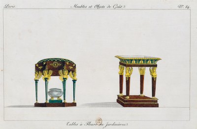 Stoliki na kwiaty lub kwietniki, talerz 84, ilustracja z Collection de meubles et objects de gout (Kolekcja mebli i przedmiotów smaku) autorstwa Pierre de La Mesangere