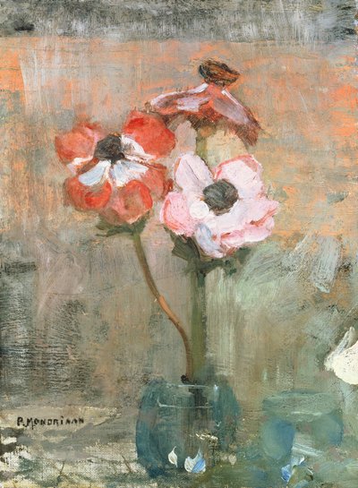 Zawilce w wazonie, ok. 1908-09 (olej na płótnie) autorstwa Piet Mondrian