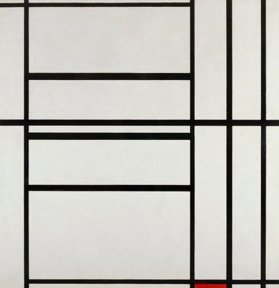 Kompozycja nr 1 z szarością i czerwienią 1938, Piet Mondrian (1872-1944), olej na płótnie autorstwa Piet Mondrian
