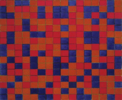 Kompozycja z siatką 8: Kompozycja szachownicy z ciemnymi kolorami autorstwa Piet Mondrian