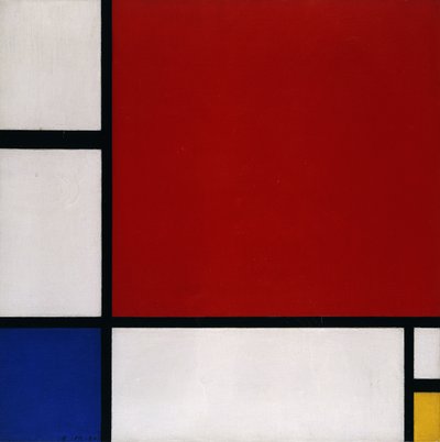 Kompozycja z czerwonym, niebieskim i żółtym autorstwa Piet Mondrian