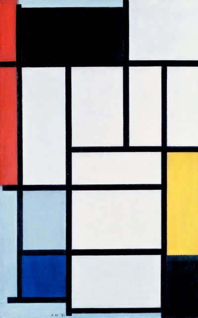 Kompozycja z czerwonym, żółtym i niebieskim autorstwa Piet Mondrian