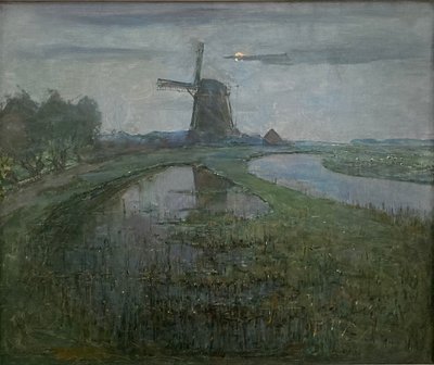 Eastside Mill wzdłuż rzeki Gein w świetle księżyca autorstwa Piet Mondrian