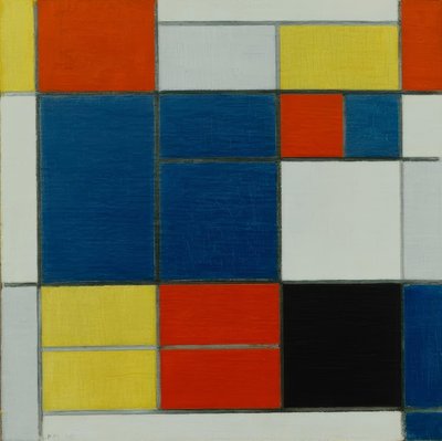 Kompozycja C; Kompozycja z żółtym, czerwonym, niebiesko-szarym, niebieskim itp. autorstwa Piet Mondrian